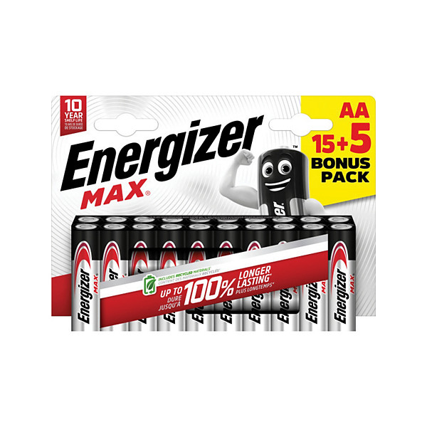 Piles Energizer Max AA LR06, lot de 15+5