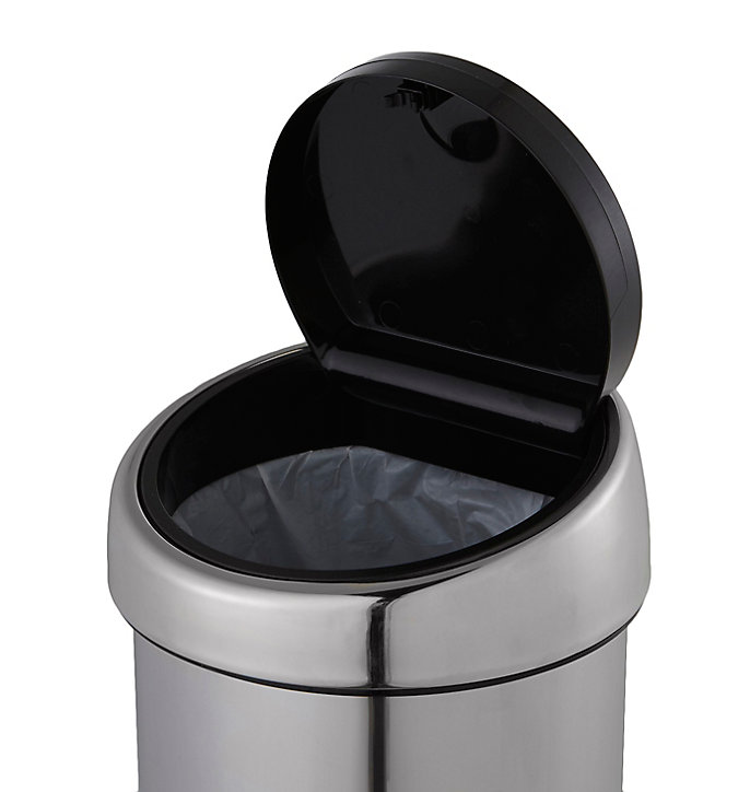 Poubelle de salle de bains ronde 3 litres Brabantia Touch Bin en métal coloris gris Ø18,4 x H.28 cm