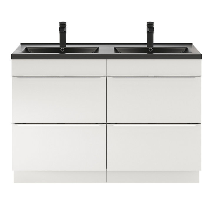 Ensemble salle de bains l.120 cm meuble à poser Imandra blanc + plan vasque céramique noir