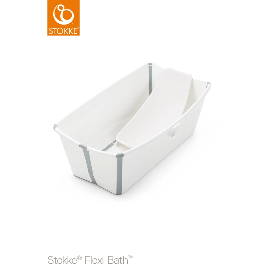 STOKKE® Badewanne und Badewannenständer Flexi Bath™ mit hitzeempfindlichem Stöpsel und Neugeborenenaufsatz grau ab der Geburt