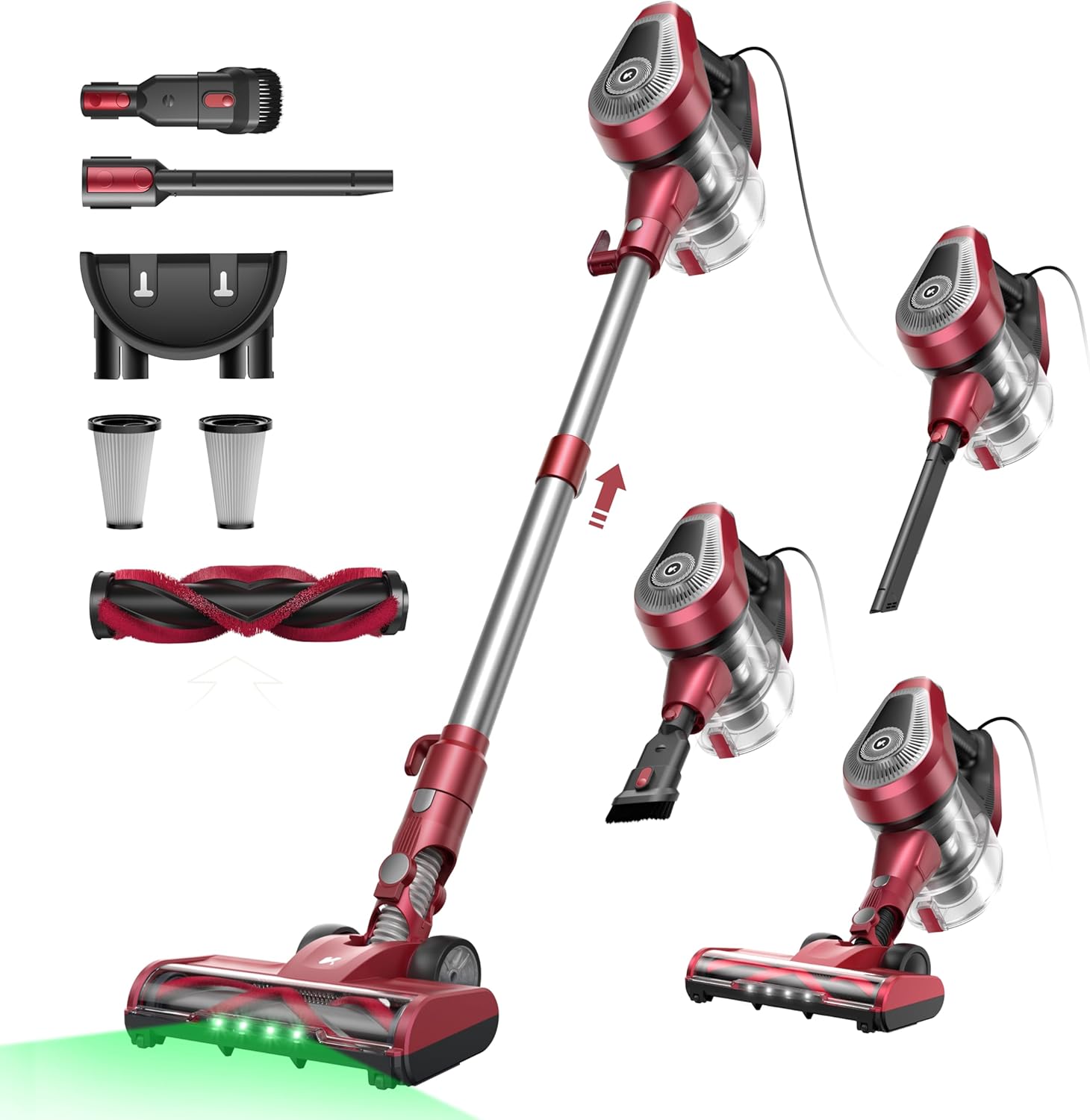 Vexilar C8 6-in-1 Staubsauger, 60KPa Staubsauger mit Kabel, 600W Vacuum Cleaner, 7M Handstaubsauger, Stielstaubsauger mit Kabel mit Bürstenrolle, 1.5L Staubbehälter mit Handgriff für Tierhaare