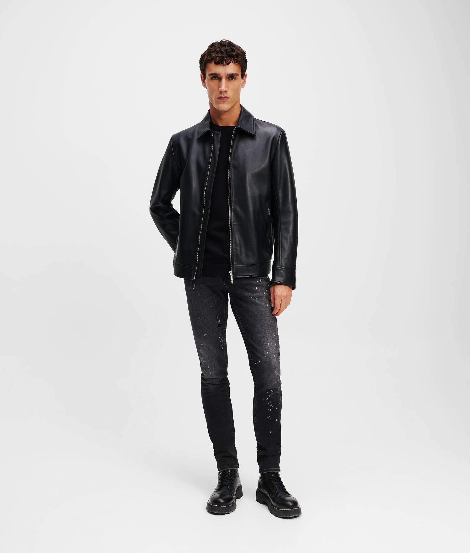 VESTE EN CUIR ZIPPÉE - Noir