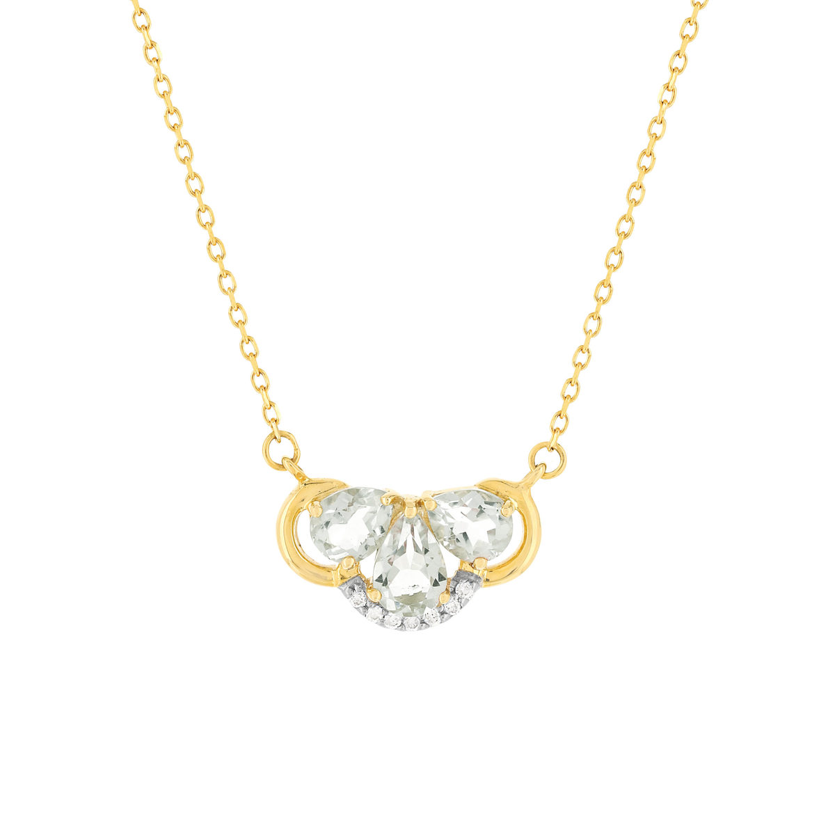 Collier or 375 2 tons, quartz, diamants.