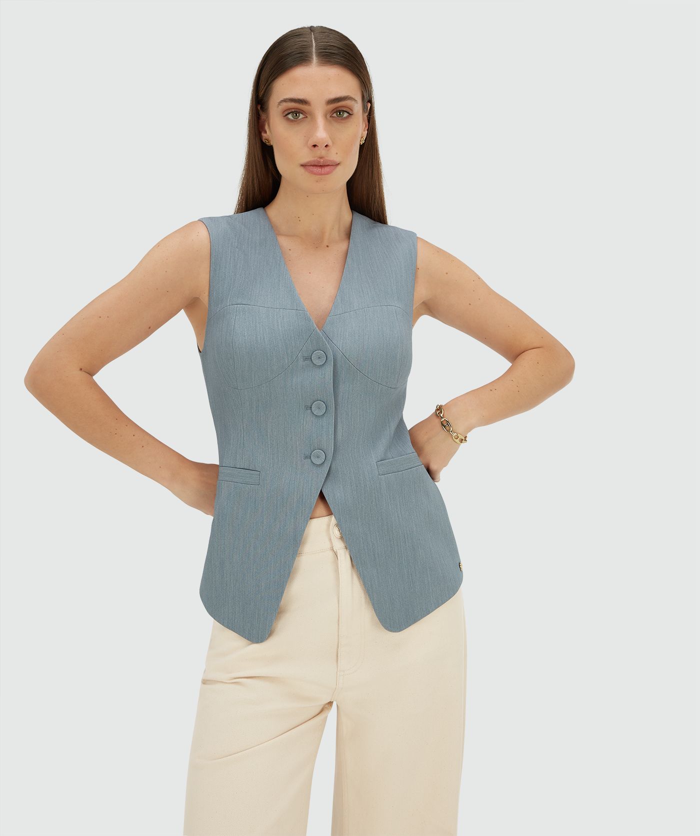 JV-REIGN fitted gilet - sky blue melange