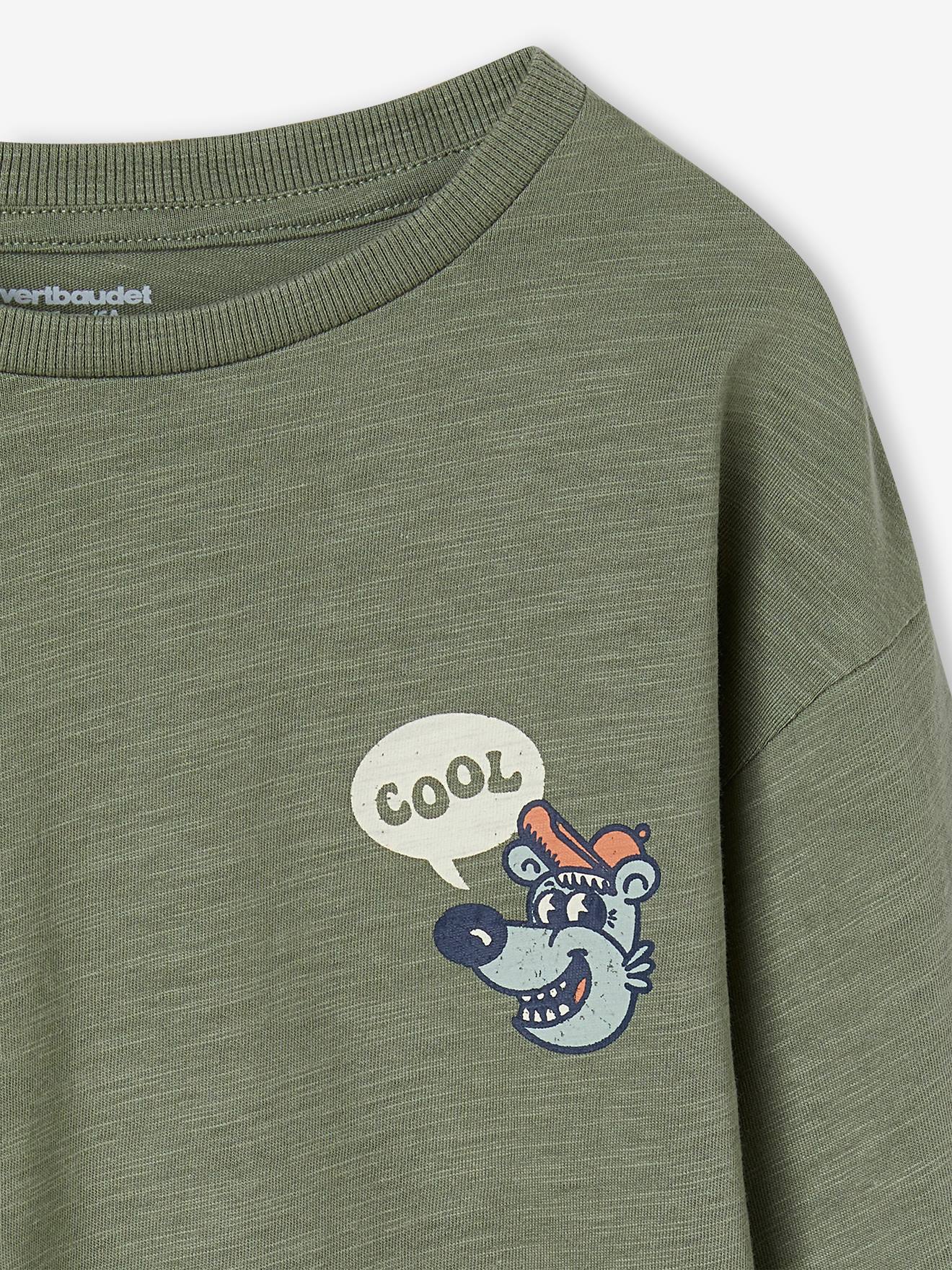 Camiseta azul-escura com estampa grande nas costas para meninos