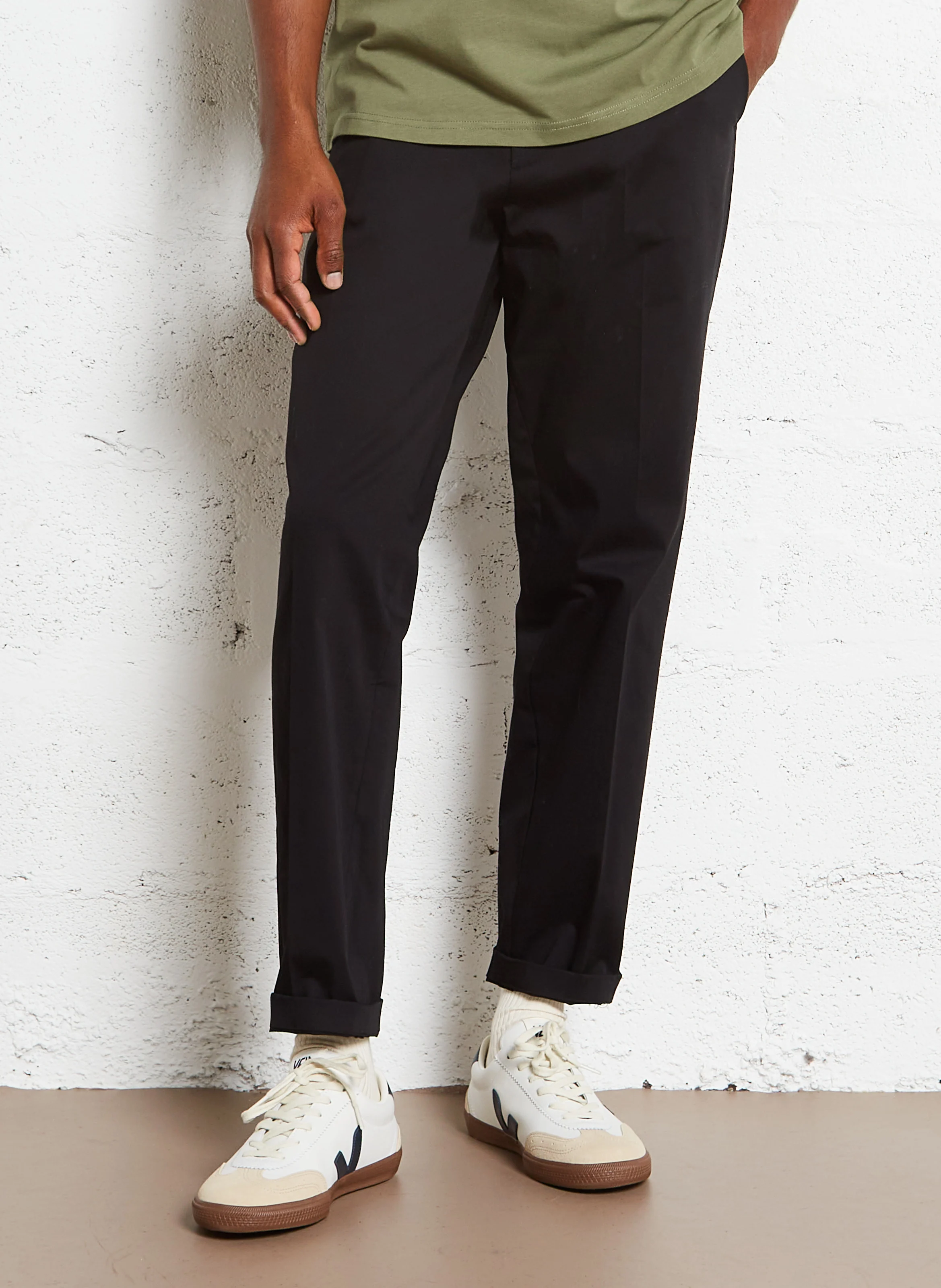 Pantalon droit en coton mélangé | Noir