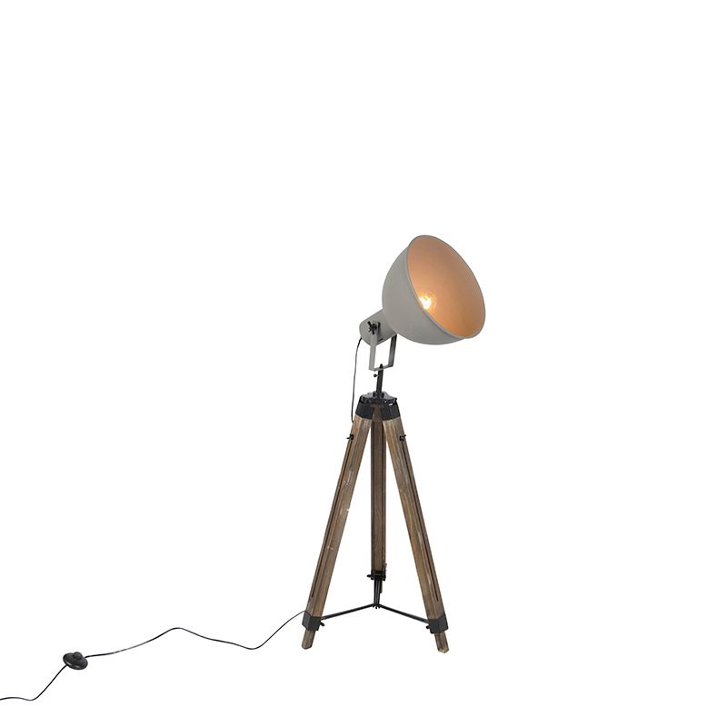 Smart industriële tripod vloerlamp hout met grijs incl. wifi A60 - Laos