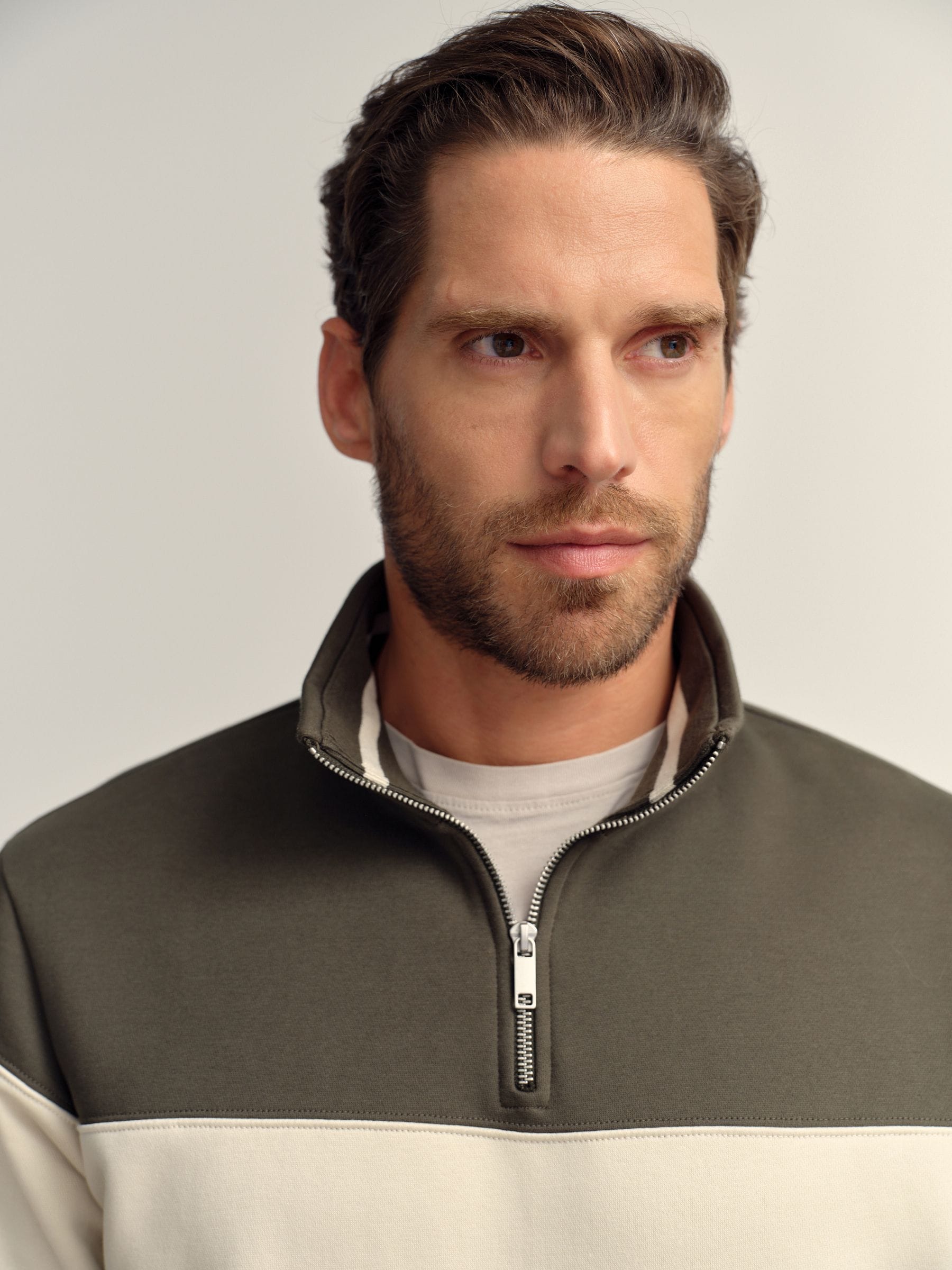 Groen/neutraal - Kwartrits - Sweatshirt met colourblocking