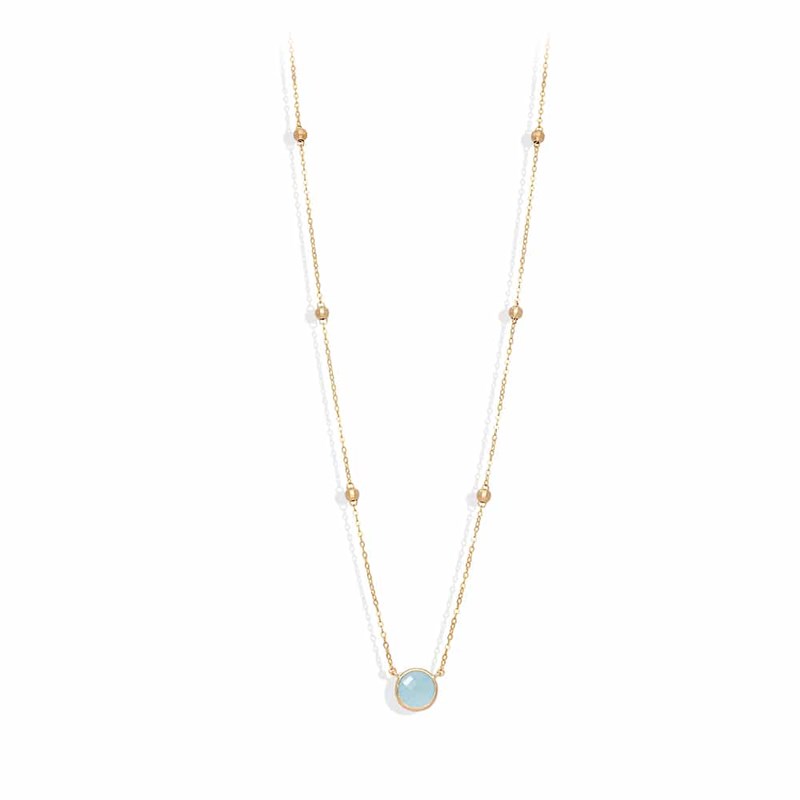 Collier Long Argent Doré Valentine Cristal Vert Eau