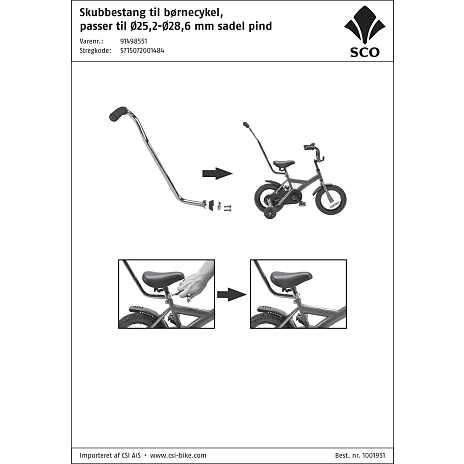 Skubbestang til børnecykel