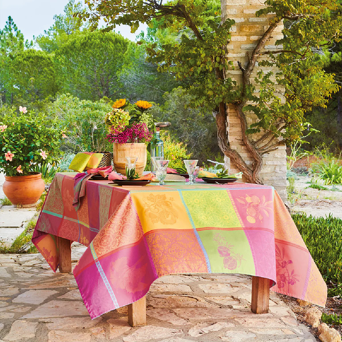 Nappe enduit imperméable pur coton multicolore 175x250 Garnier Thiebau