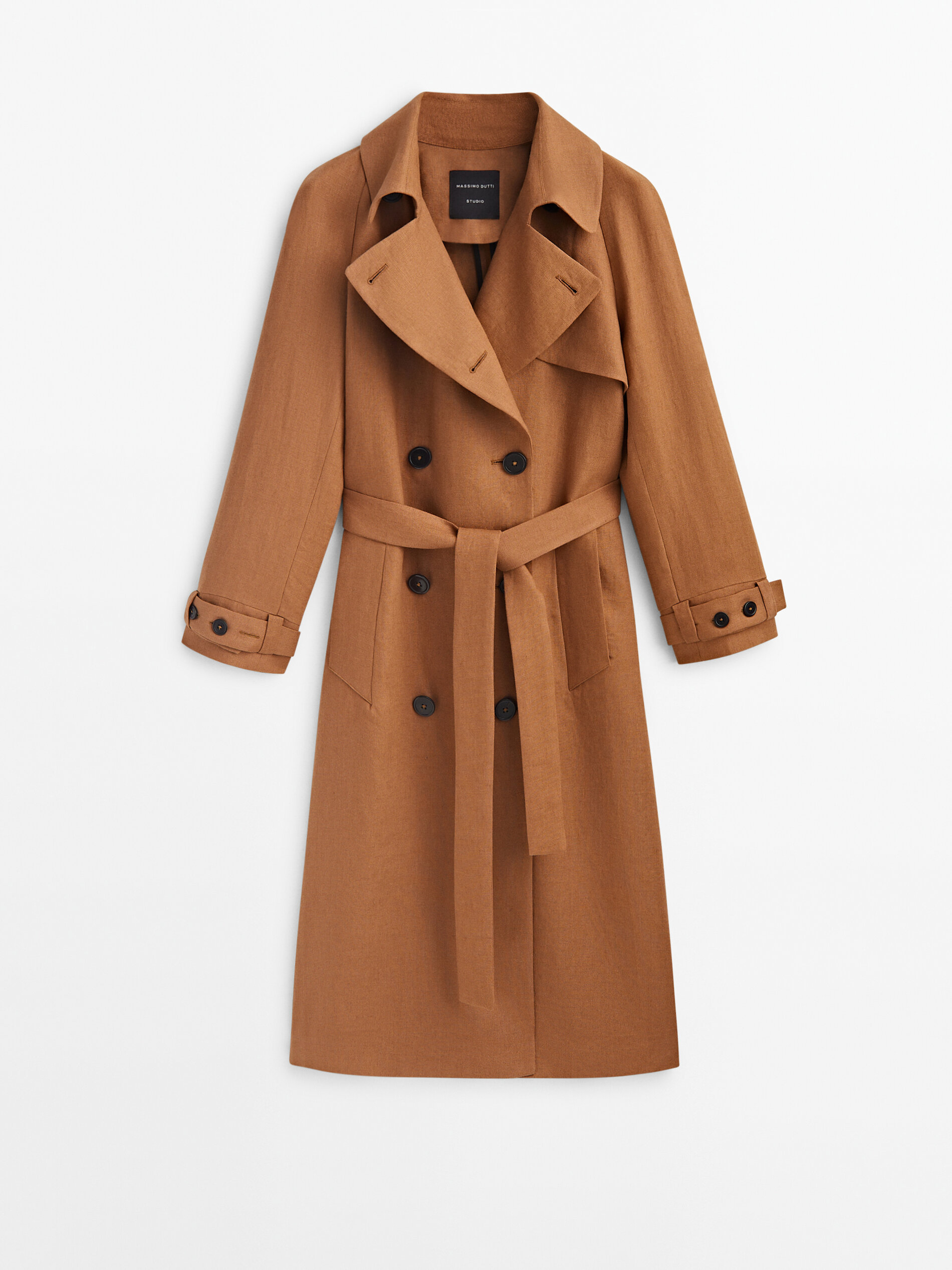 Gabardine de linho com cinto - Studio - CAMEL