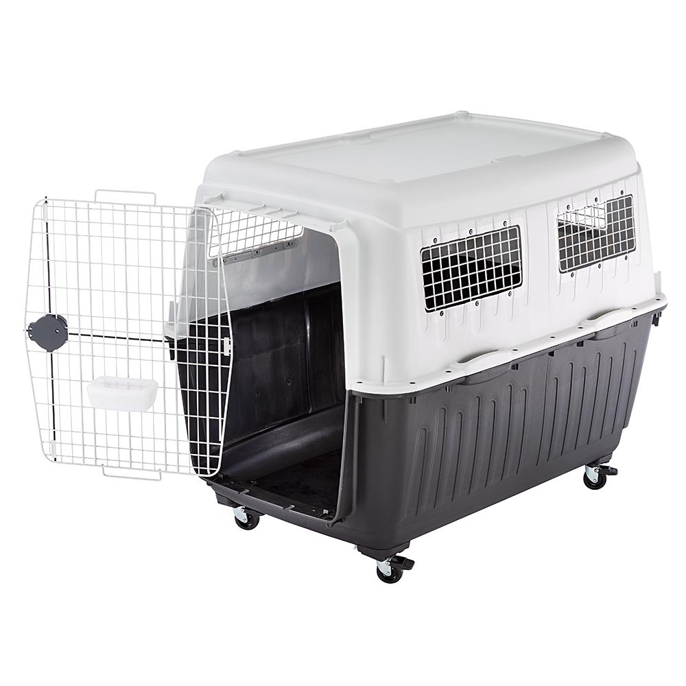 Transport pour grands chiens atlas 80, avec mangeoire et accessoires, fermeture de sécurité, grilles d'aération
