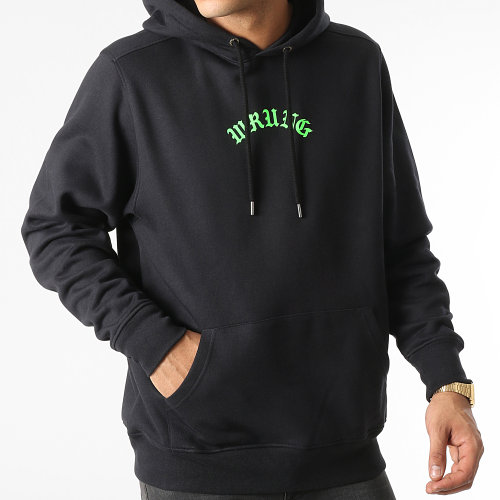 Sweat Capuche Crew Noir Vert Fluo