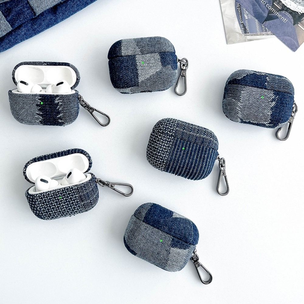AirPods (3. Generation) Hybrid Schutzhülle Abdeckung mit Karabinerhaken Denim Design - Dunkelblau / Grau
