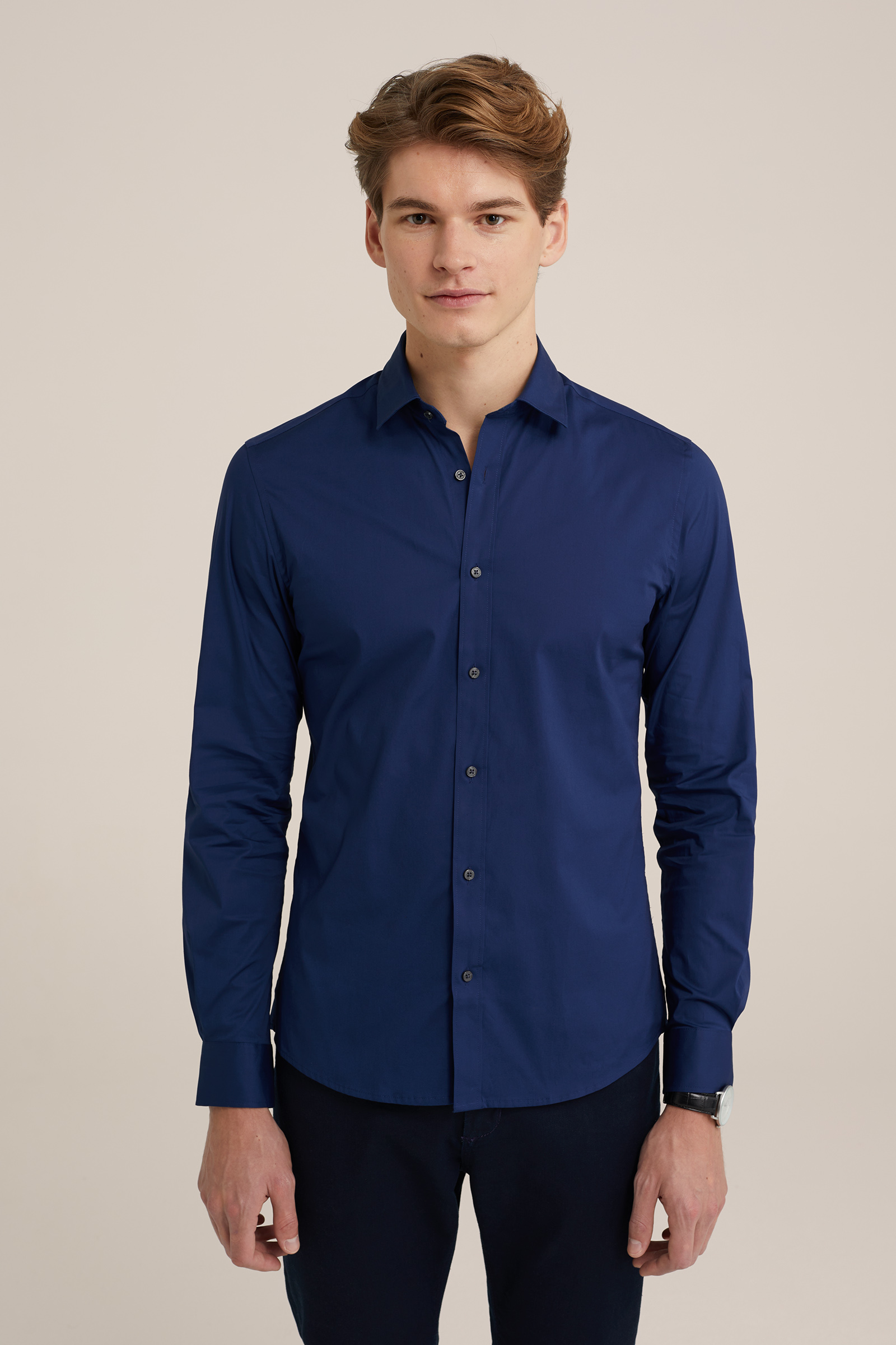 stretch overhemd Fundamentals Marineblauw