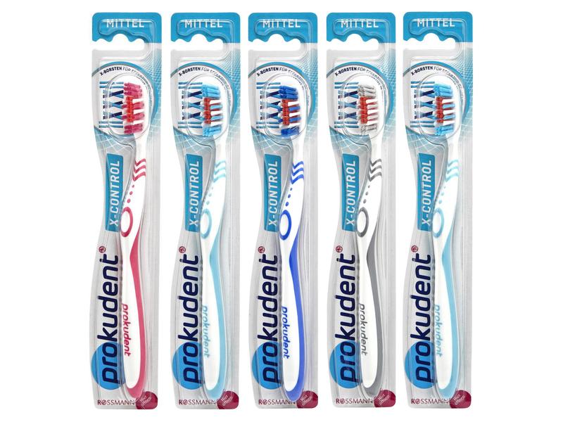 Prokudent Handzahnbürste X-Control mittel 5 x 1 Stück Zahnbürste für eine gründliche Reinigung