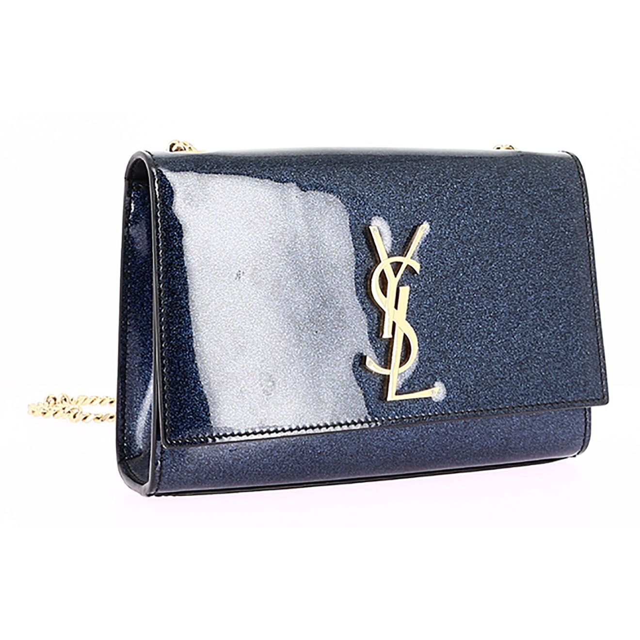Saint Laurent Sac bandoulière Kate en Cuir verni Paillettes bleu - Très bon état - L.20 cm