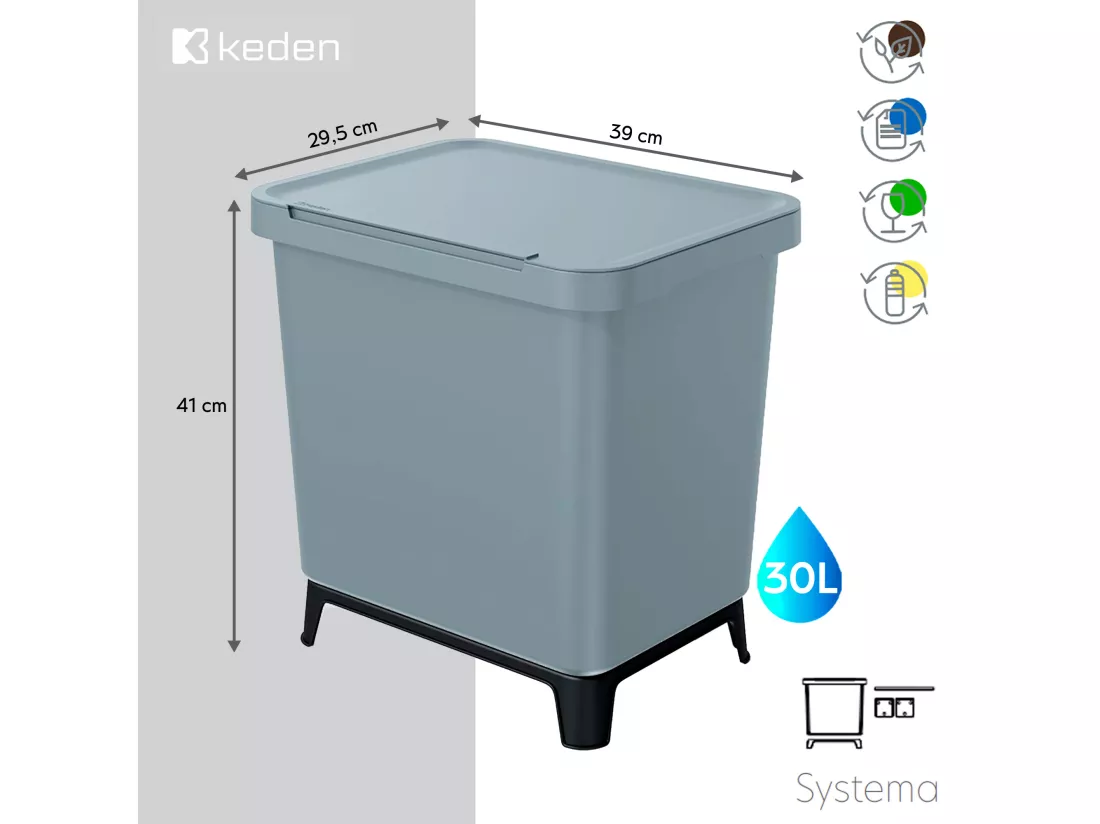 Cube de recyclage carré 30l Couleur de gris Keden 39x29x41