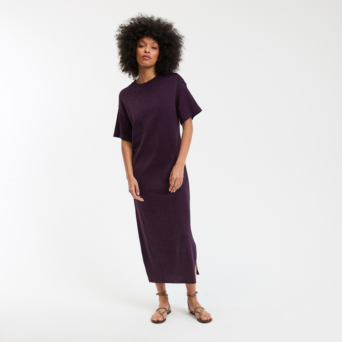 COLEÇÃO LA REDOUTE<br>Vestido reto com lantejoulas, longo, com mangas curtas
