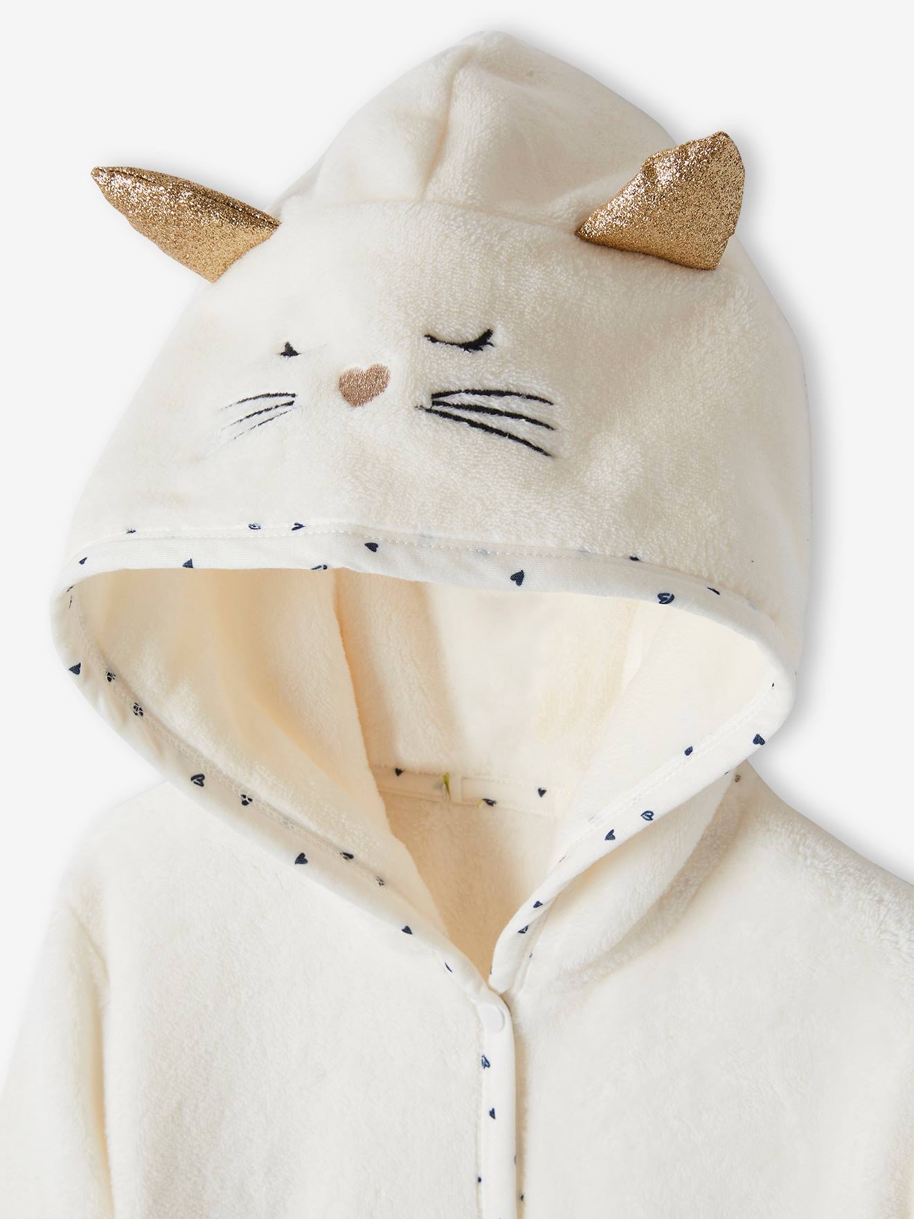 Roupão de gato personalizável, malha macia, roupão infantil branco claro liso com estampas.