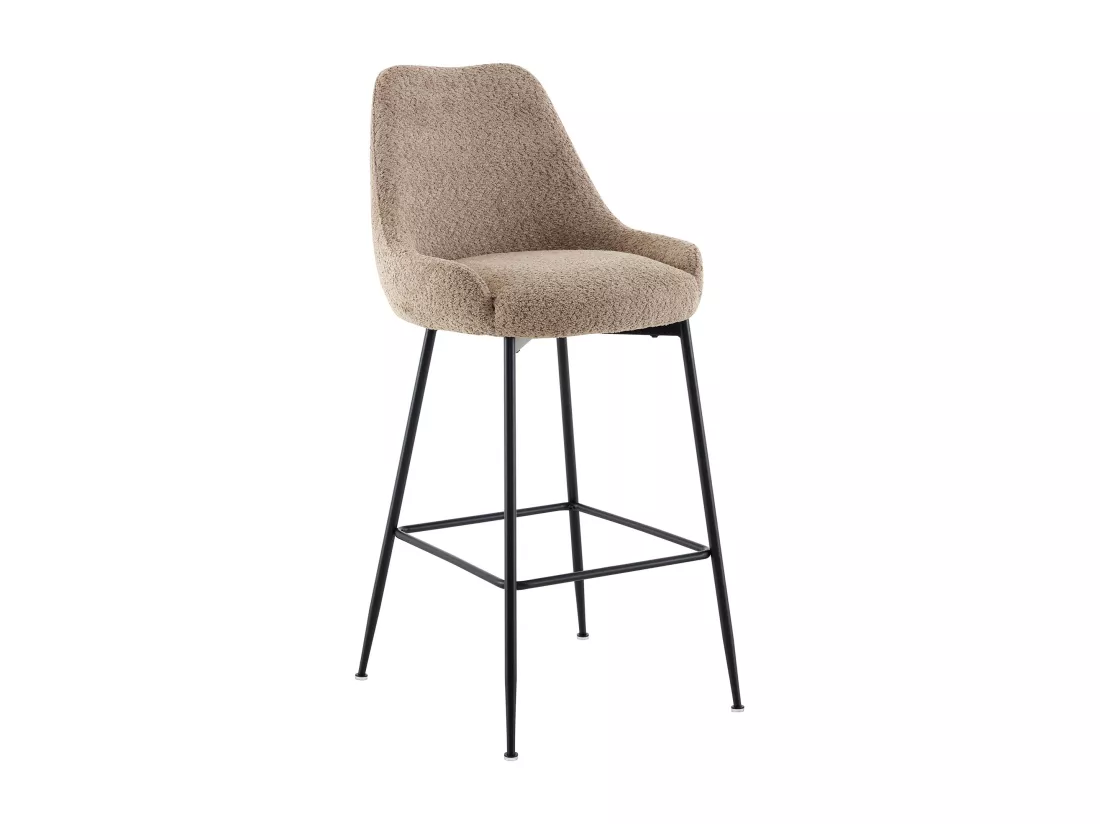Lot de 2 tabourets de bar en tissu bouclette et métal noir - Taupe - TOYBA de Pascal Morabito