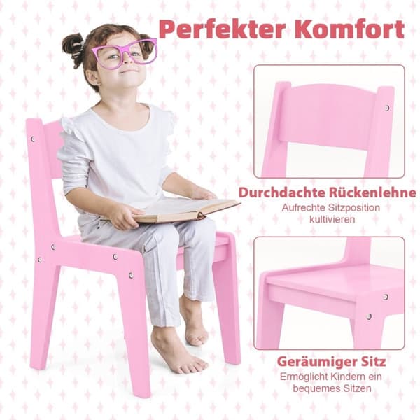 2 i 1 toalettbord for barn med krakk og LED-lys og speil og skuff kosmetikkbord rosa