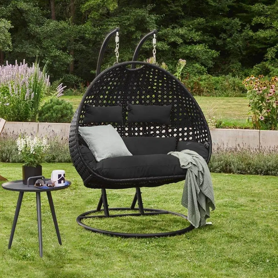 HOME DELUXE Polyrotan Hangstoel TWIN Zwart Pure