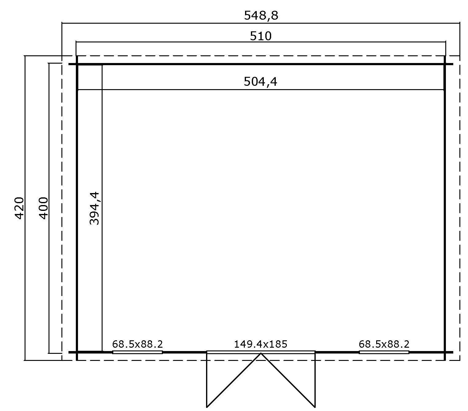 Gartenhaus WELS 5 - carbongrau - Fichte massiv - 510x400 cm