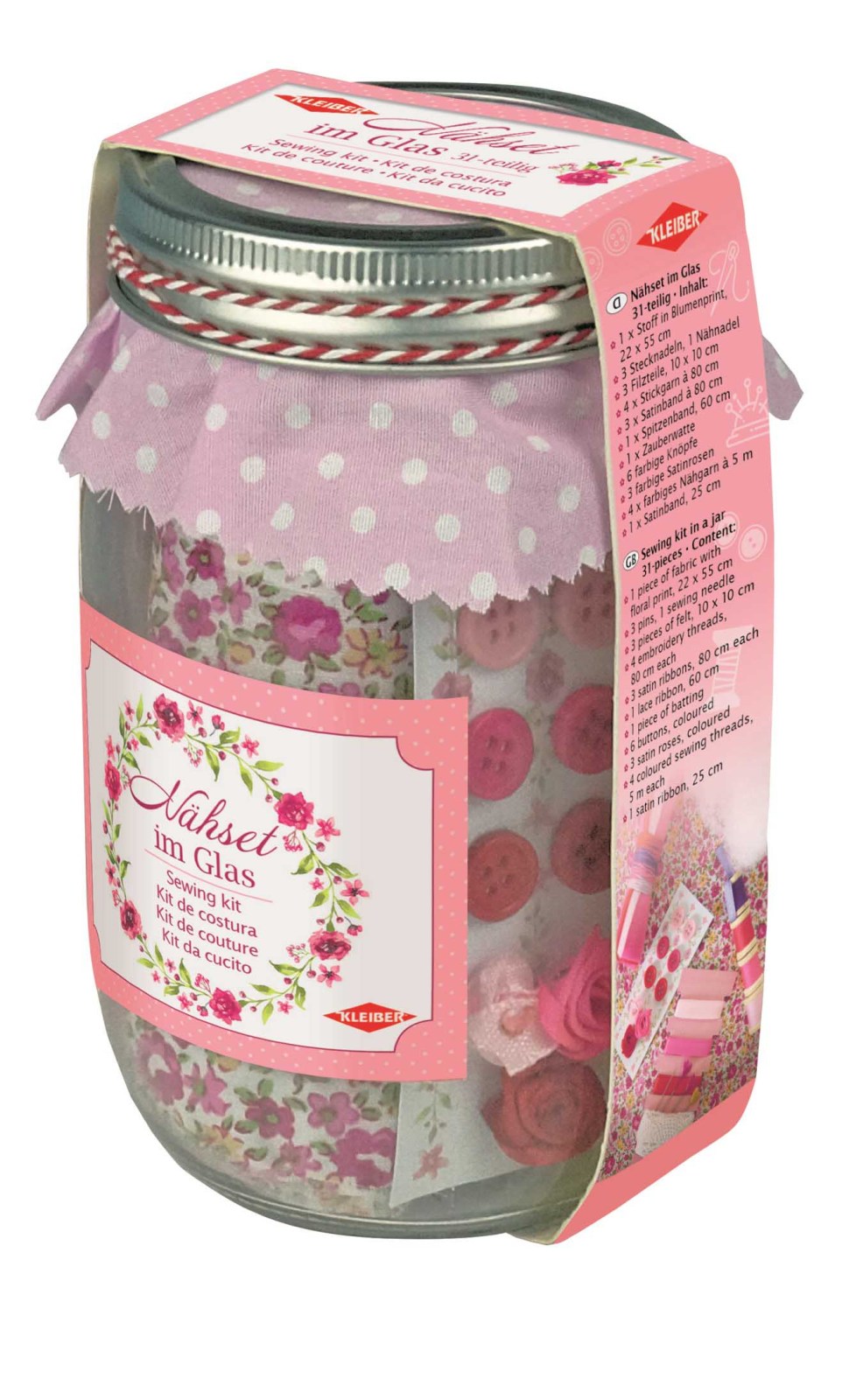 31-teiliges Nähset KLIEBER - rosa - im Glas