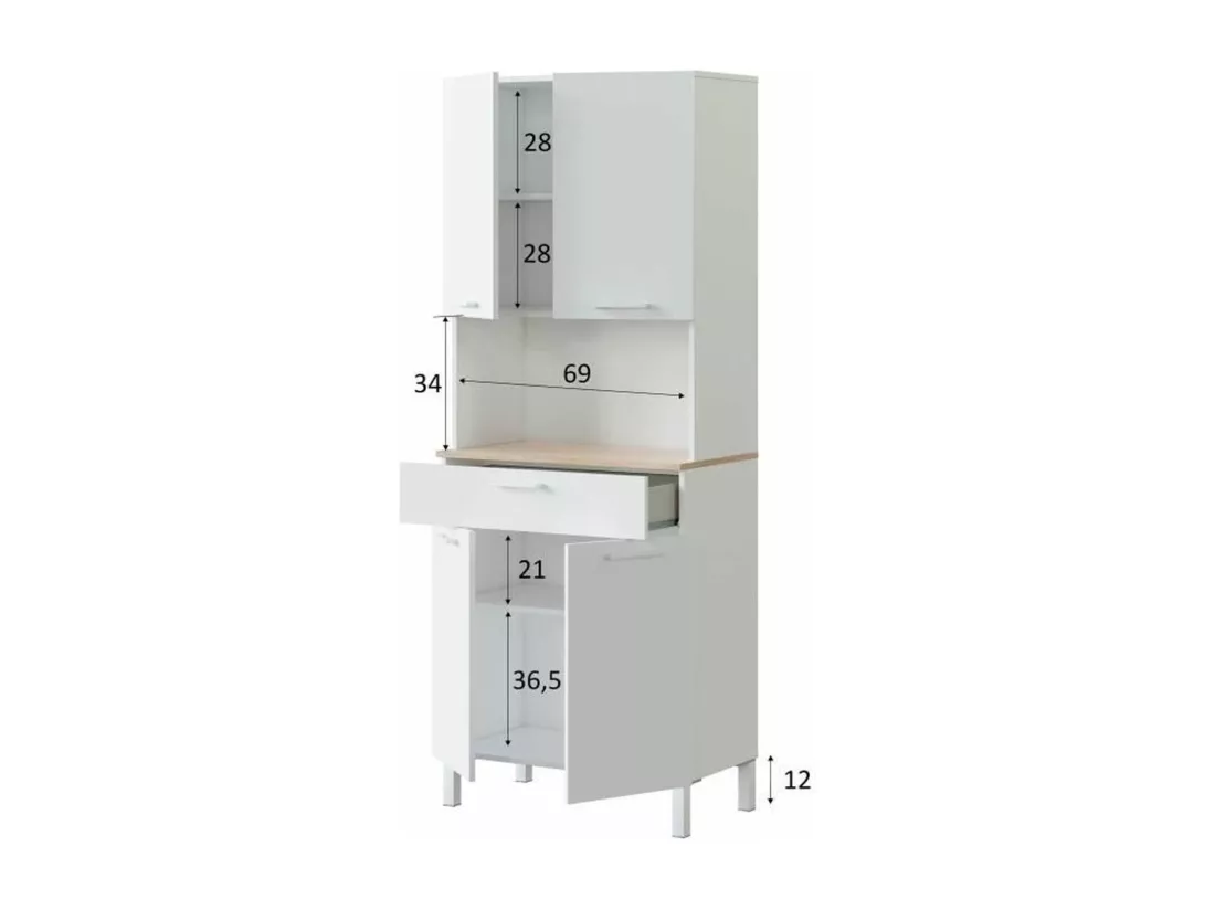 Buffet haut 4 portes + 1 tiroir et 1 compartiment ouvert H186 cm - Kira