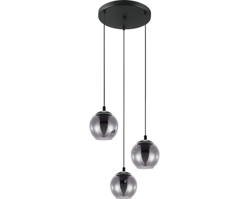 Hanglamp, 3-lichts, HxØ 110x42,5 cm, zwart/transparant glas, dampafzetting