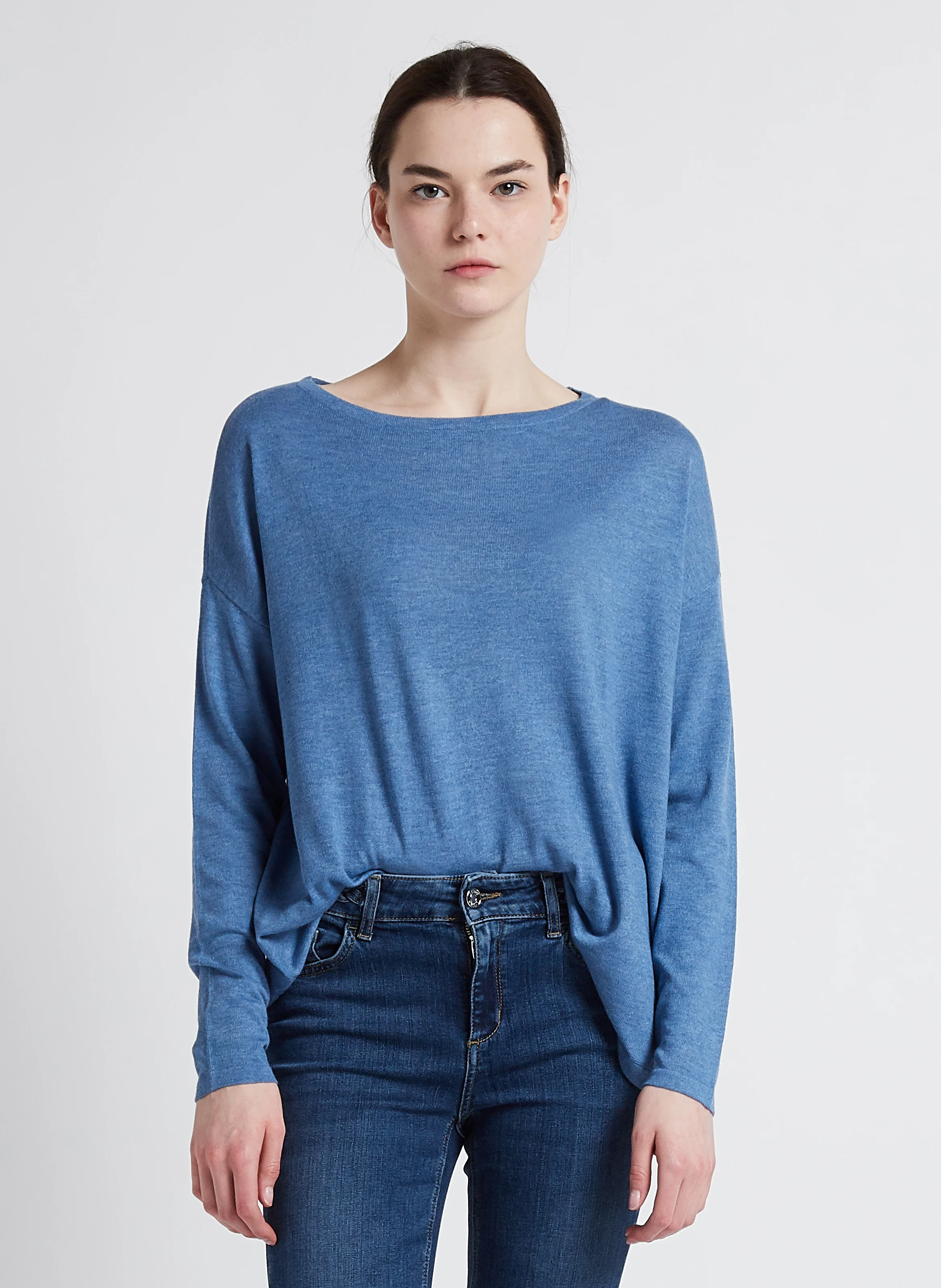 VIABELLA - Pull col bateau en maille mélangée | Bleu