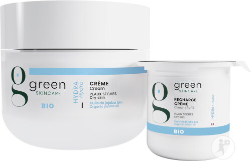 Green Skincare Crème De Jour Hydra Peaux Sèches Pot Vide En Verre + Recharge 50ml