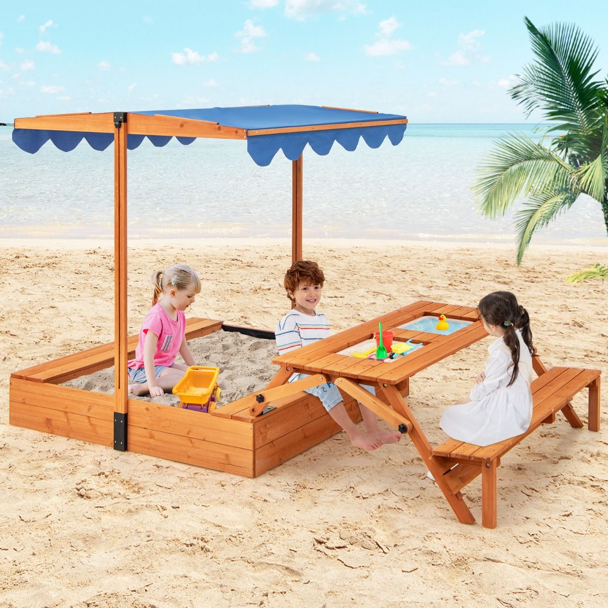 Bac à Sable en Bois pour Enfants avec Couvercle Aire de Jeux avec Table Sensorielle Pliable & Banc Parasol Ajustable pour 3+ Ans Naturel - Lidl-Manfred