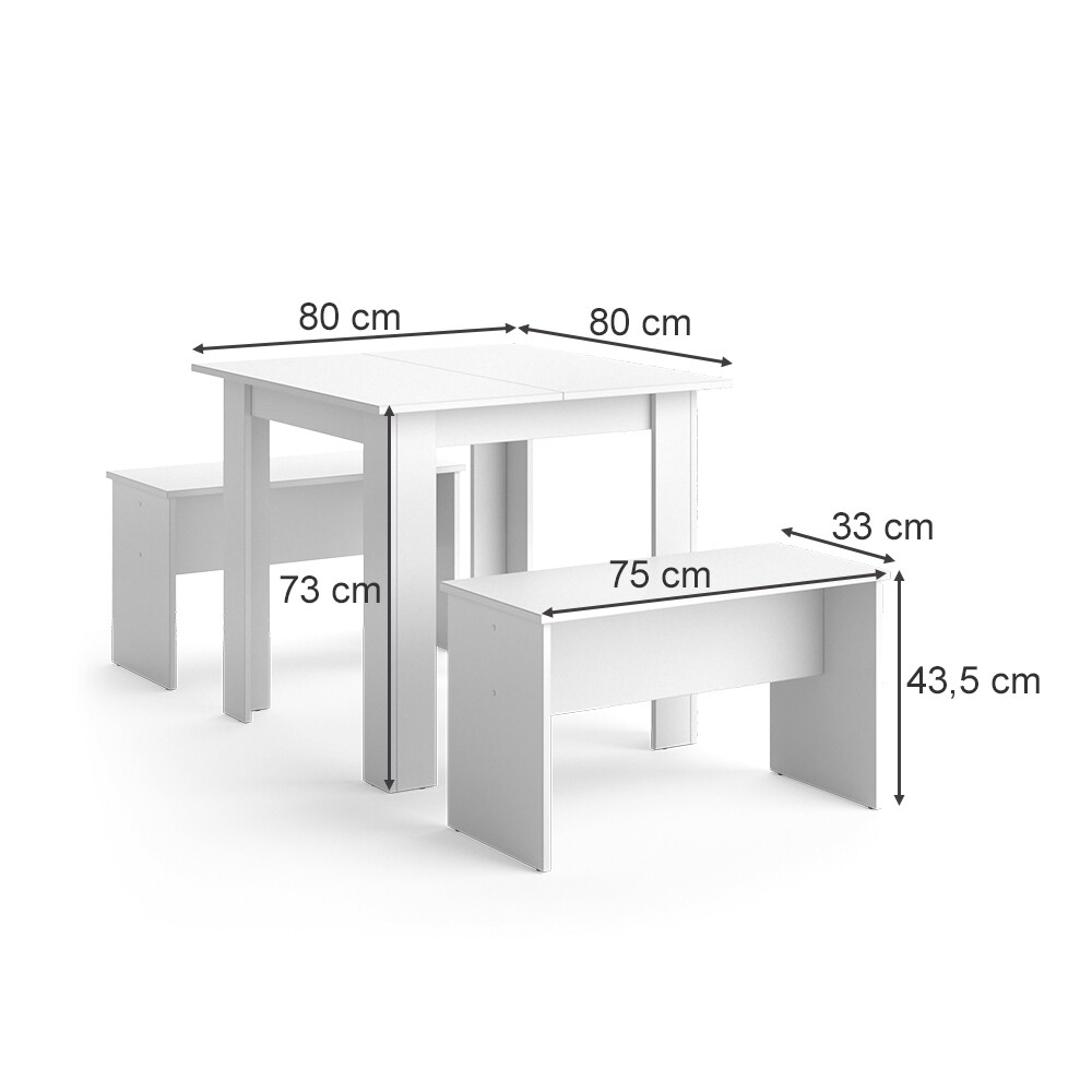Vicco Tischgruppe Sitzgruppe Esszimmer Sentio Esstisch Sitzbank Weiß 80 cm