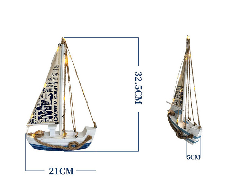 Miniatur Segelboot Home Deko Badezimmer Accessoire mit Beleuchtung (Batteriebetrieben)
