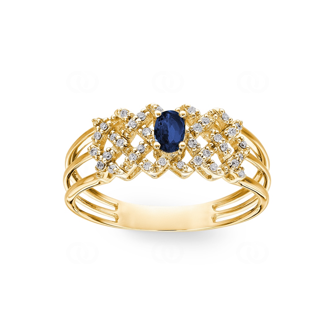Saphirring 750/18 K Gelbgold mit Diamanten 0.09 ct H/si