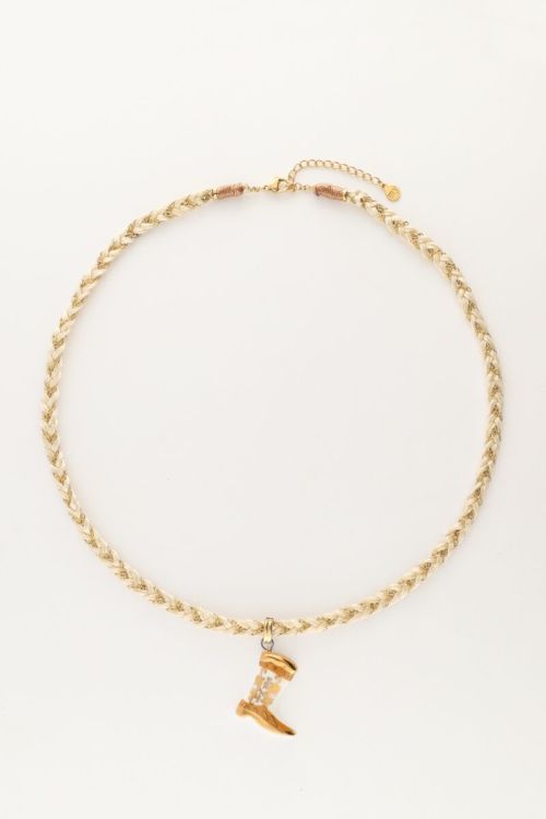 Art witte koord ketting met western boot