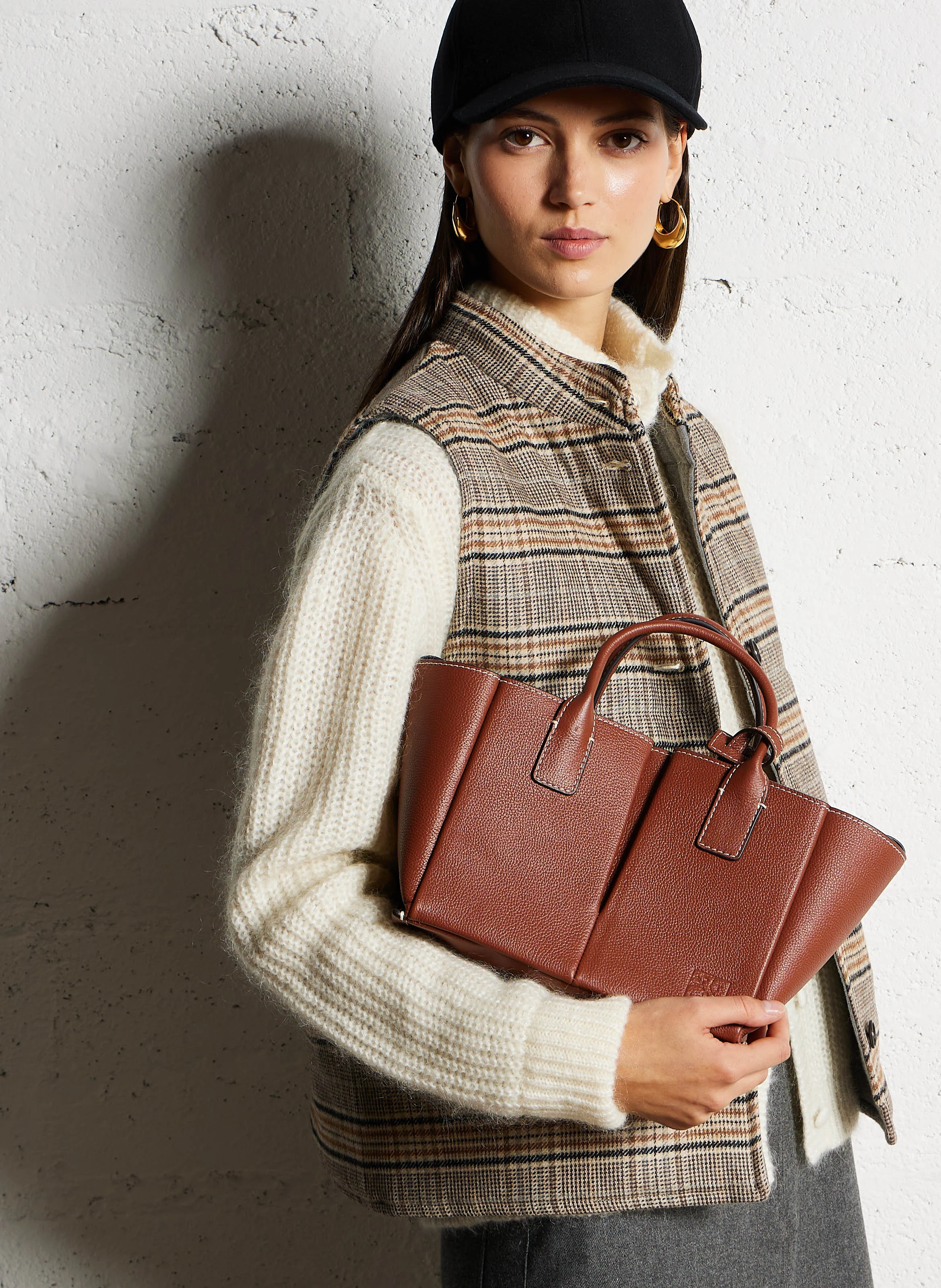 ELENA - Petit sac cabas en cuir de vachette | Marron