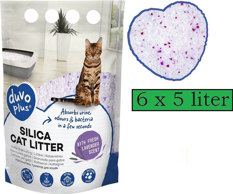 Duvo+ - Premium Silica - Kattenbakvulling - Lavendel - Voordeelverpakking - 6 x 5 Liter