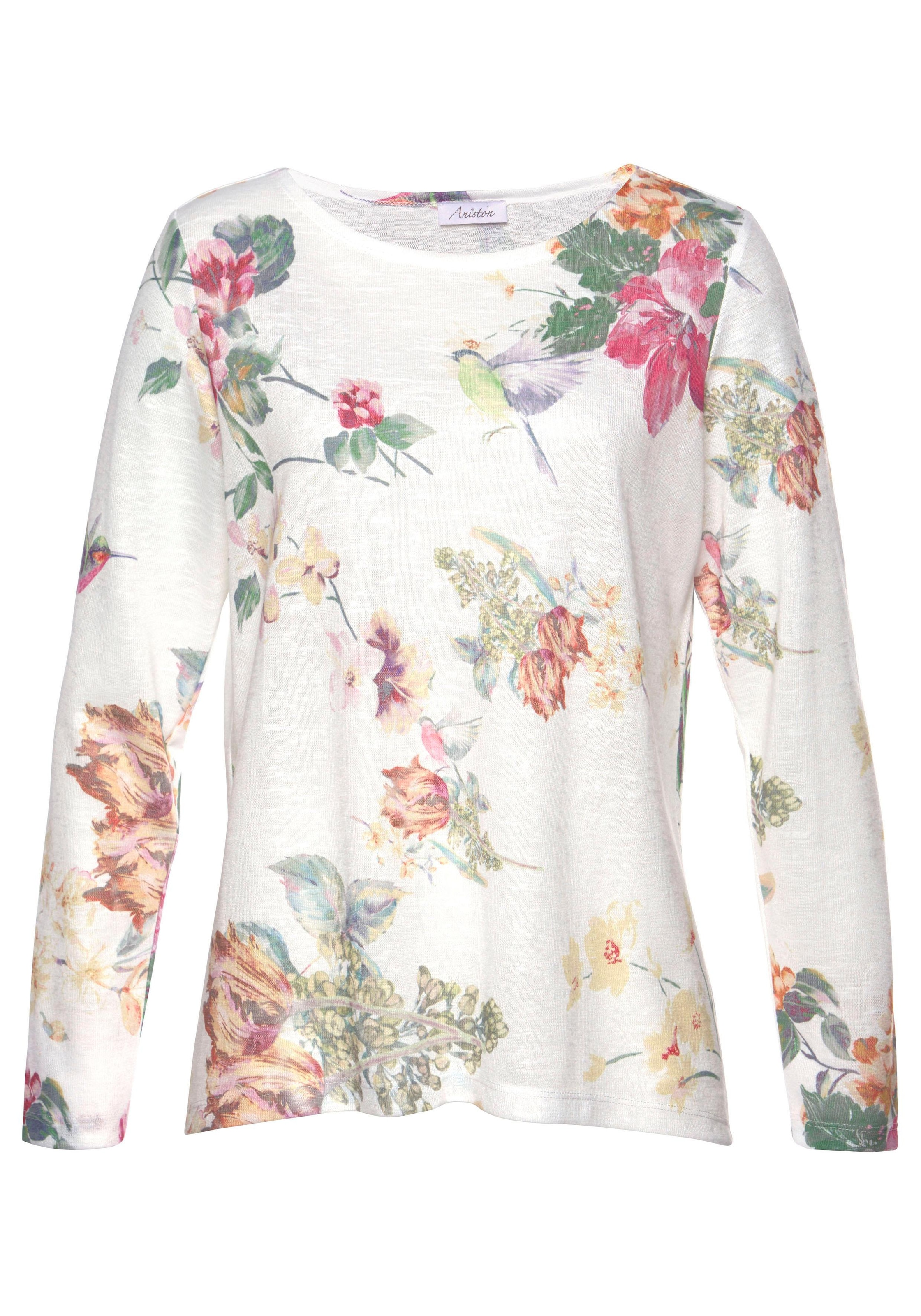 Aniston CASUAL Langarmshirt , mit grossflächigem Blumendruck und Vögeln