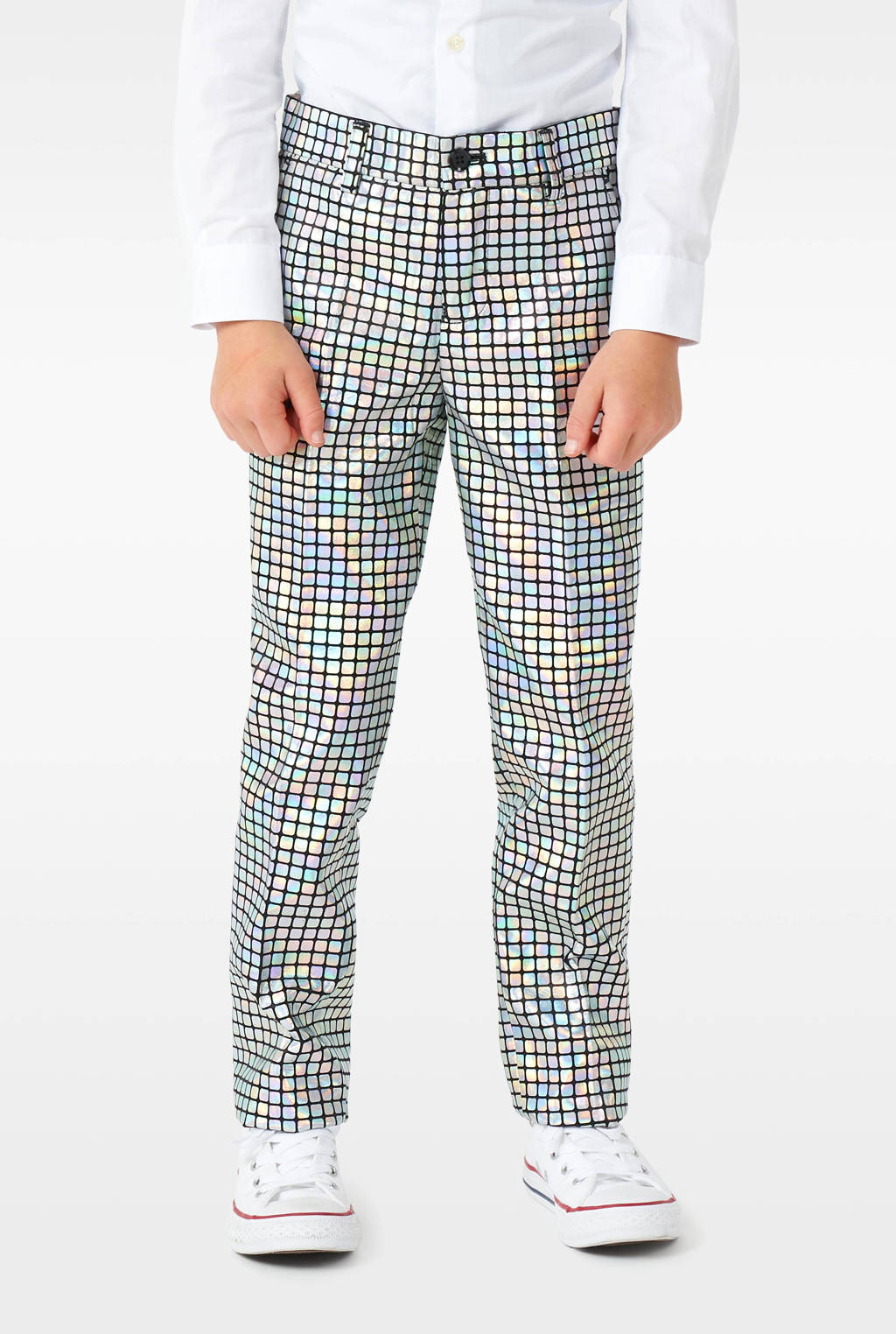 OppoSuits kostuum Discoballer met all over print zilver/zwart