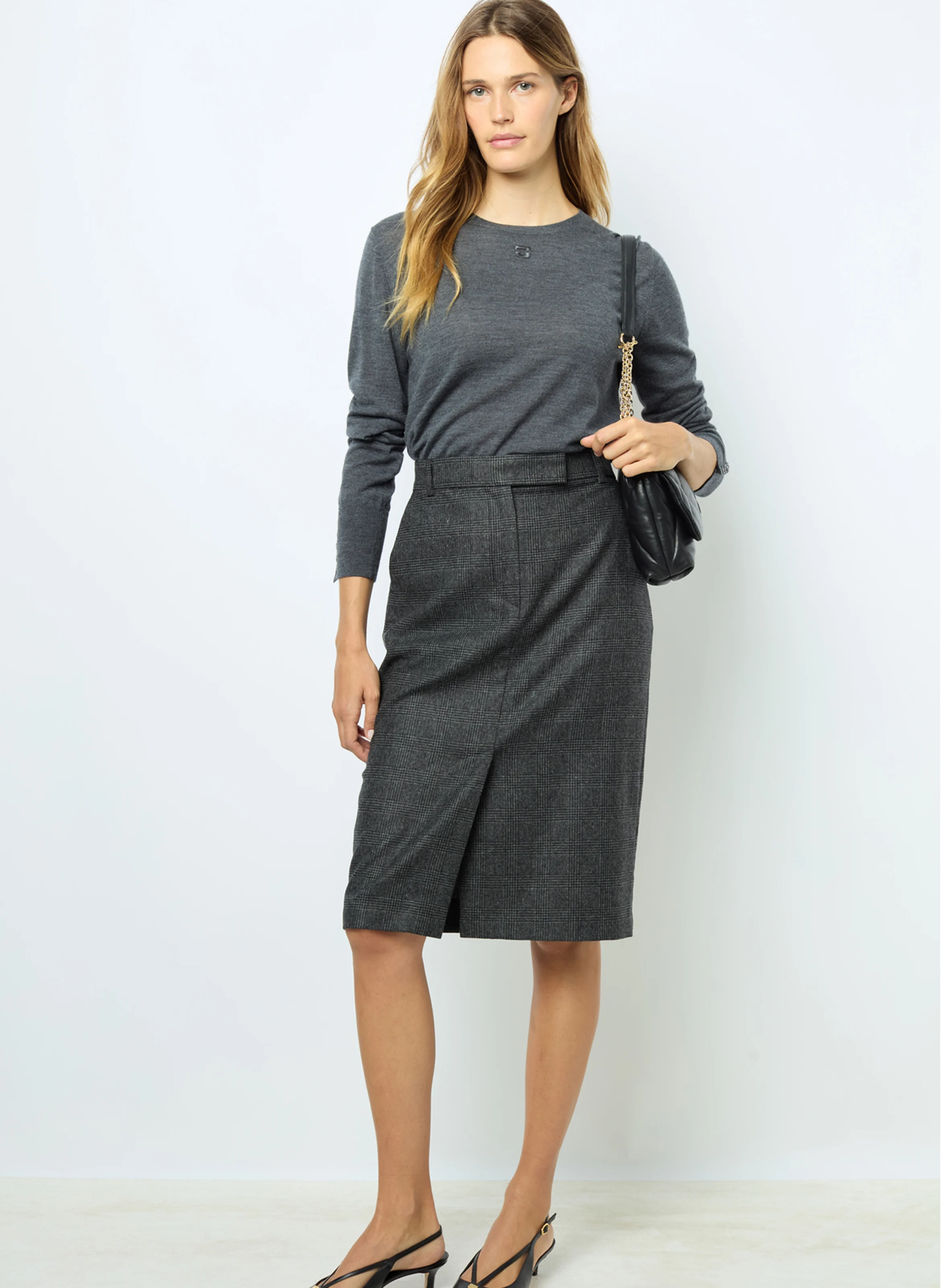 JADE - Pull col V en laine | Gris