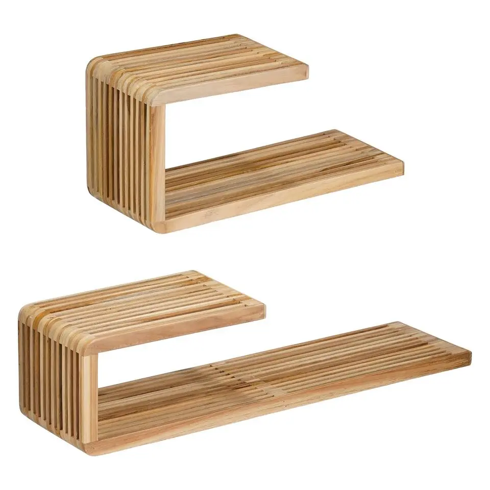 Mica Decorations Josha Wandplank Zwevend - Set van 2 - Bruin