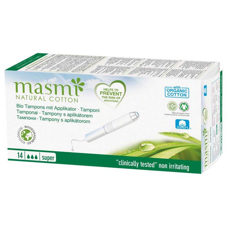 Bio Tampons Super mit Applikator 100% Bio Baumwolle Masmi, 14 St