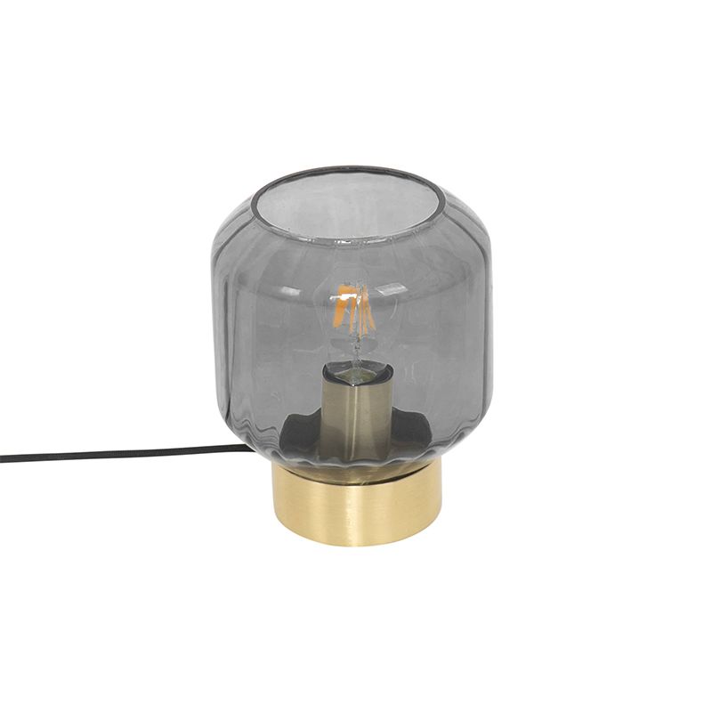 Moderne tafellamp messing met smoke glas - Stiklo