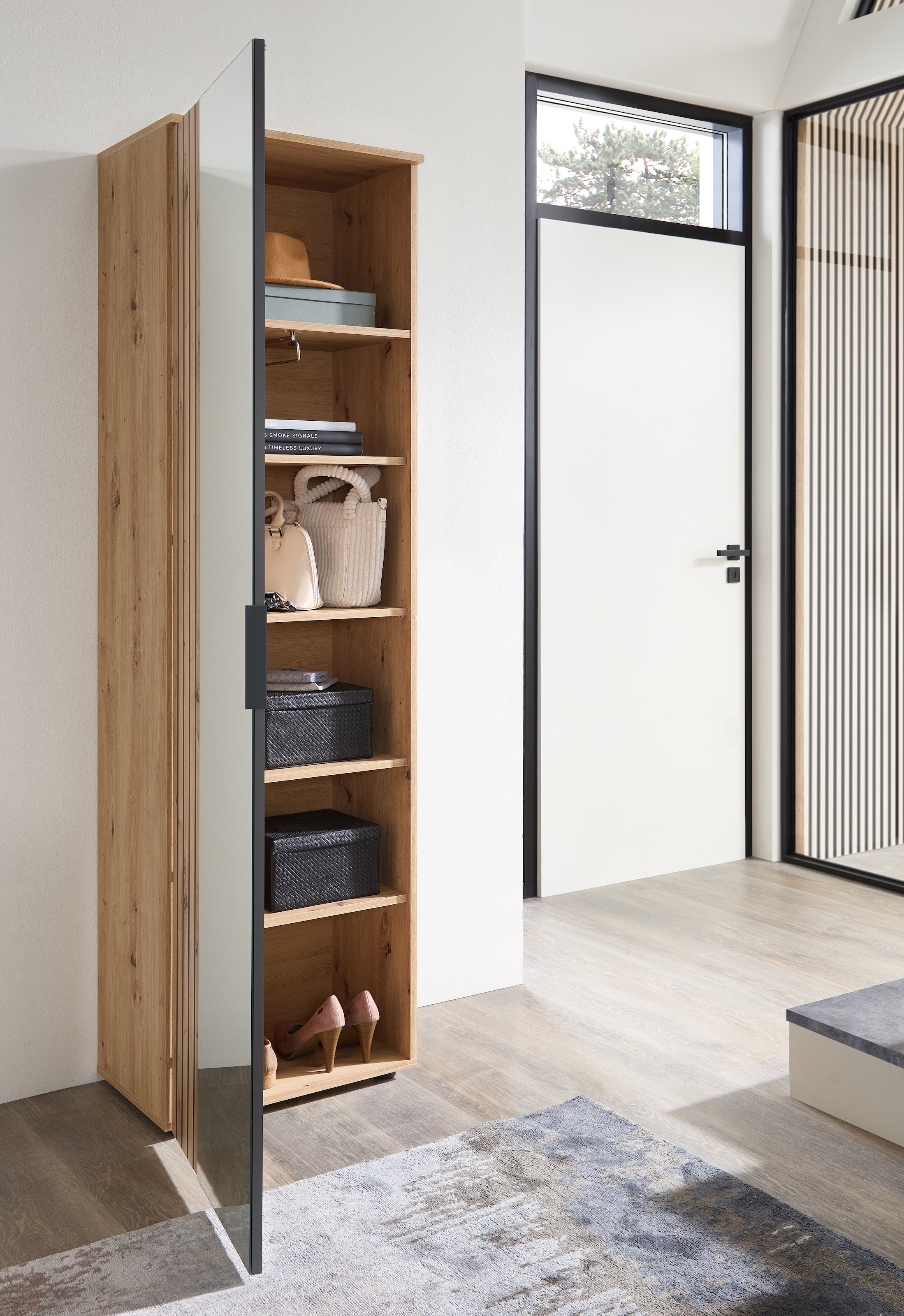 HBZ Garderobenschrank »Volano in Eiche Artisan Dekor, BxHxT 57x195x38cm« 1 Stk. tlg. Mit 1 Kleiderstange ausziehbar, 4 Einlegeböden