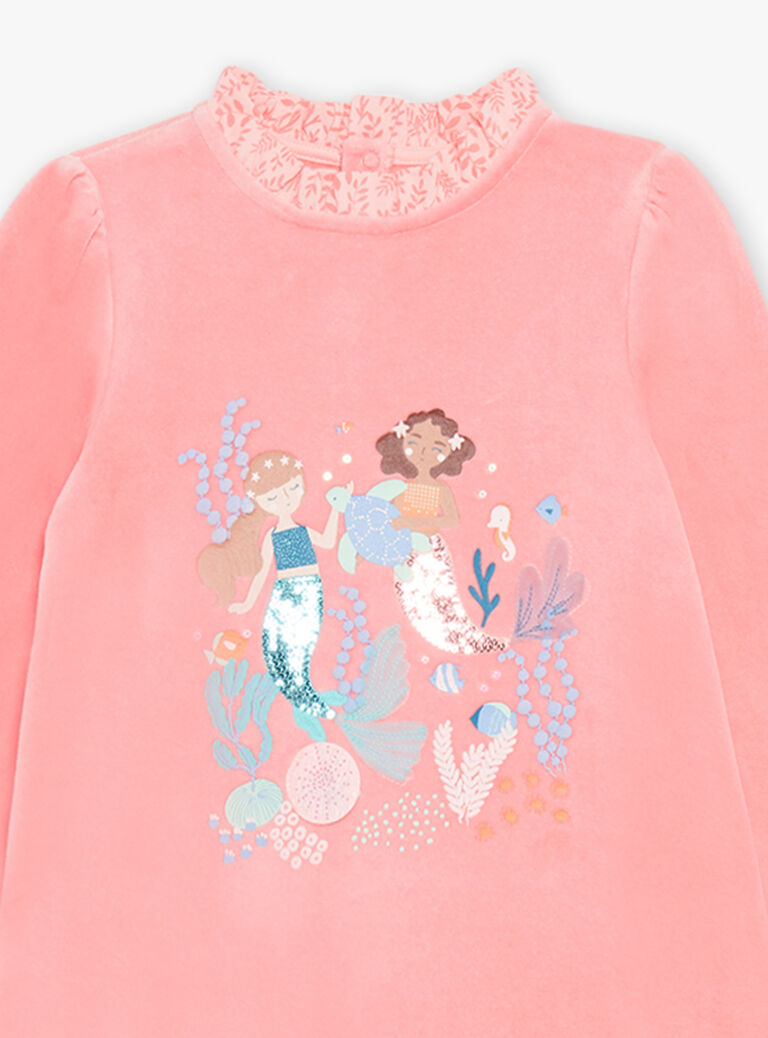Pyjama deux pièces rose en velours avec sirènes