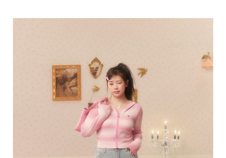 Zeedaren - Plus Size High Rise Washed Bow Borduurde Wijde Pijpen Jeans